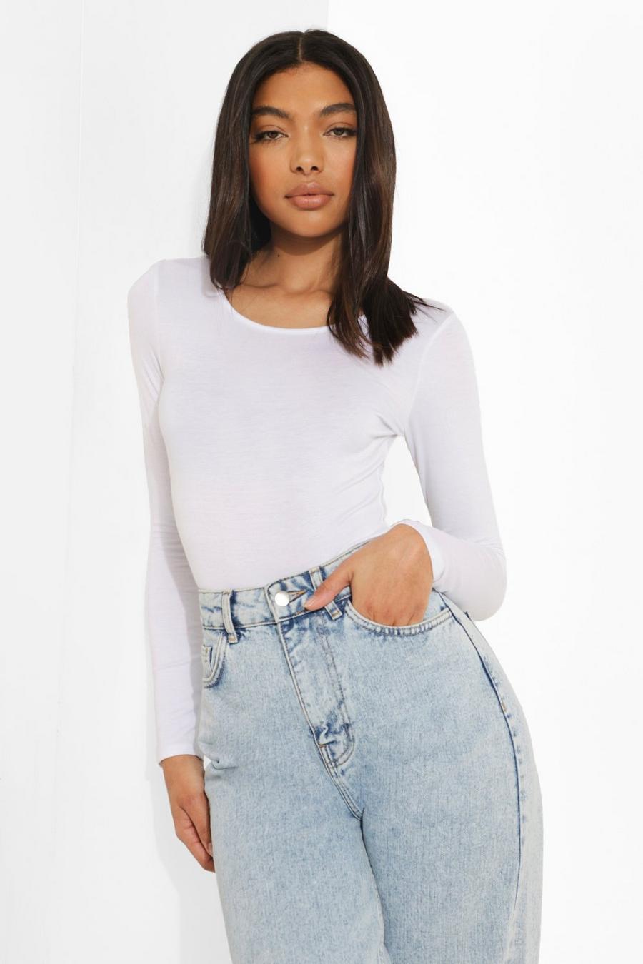 White Tall Basic Round Neck Long Sleeve Top image number 1