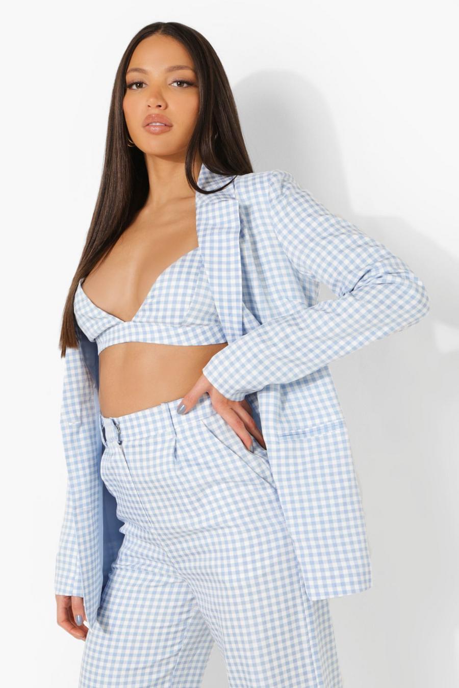 Tall Gingham Blazer, Baby blue image number 1