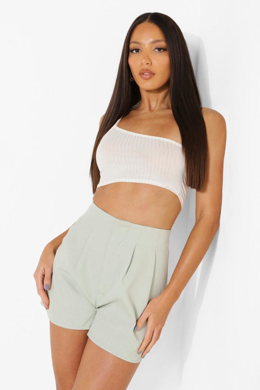 Sage Tall Pleat Detail Tailored Shorts image number 1