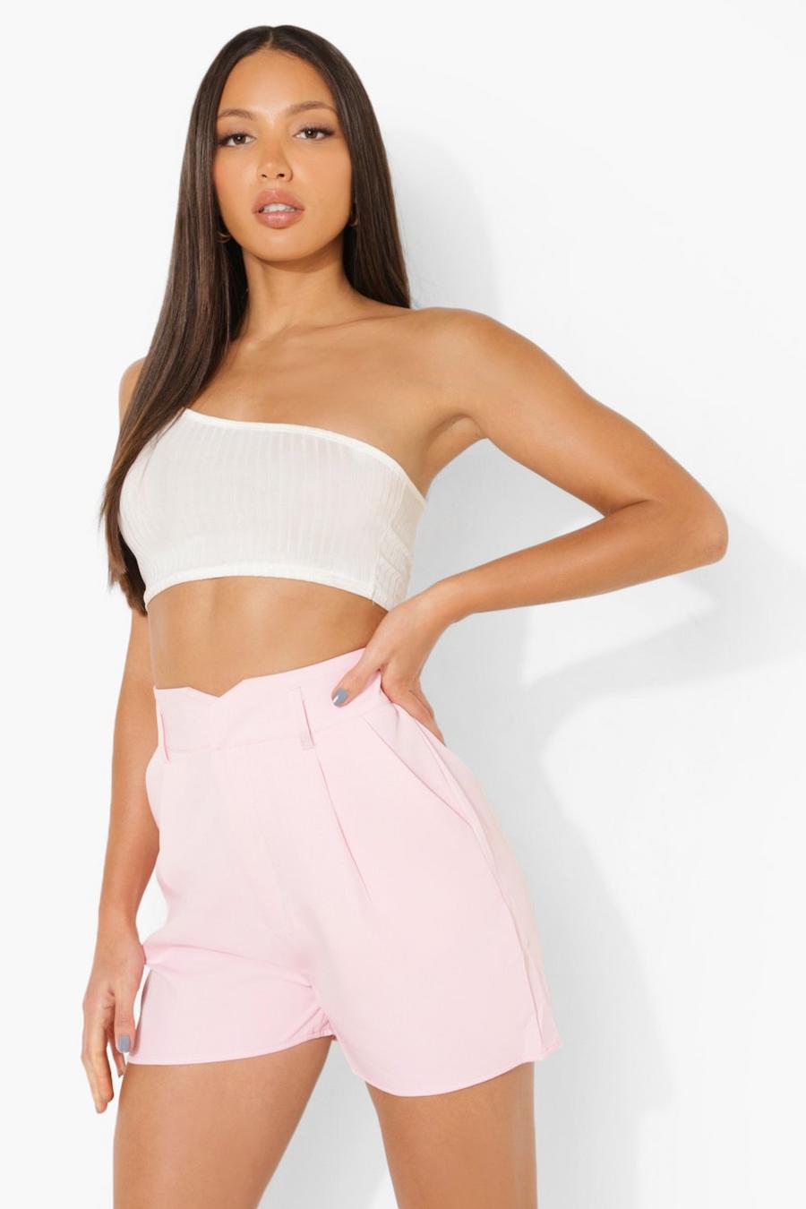 Baby pink Tall Notch Detail Tailored Shorts image number 1