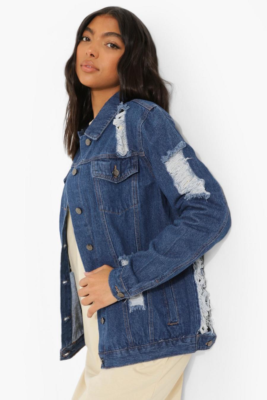 Indigo Tall Extreme Distressed Denim Jacket image number 1