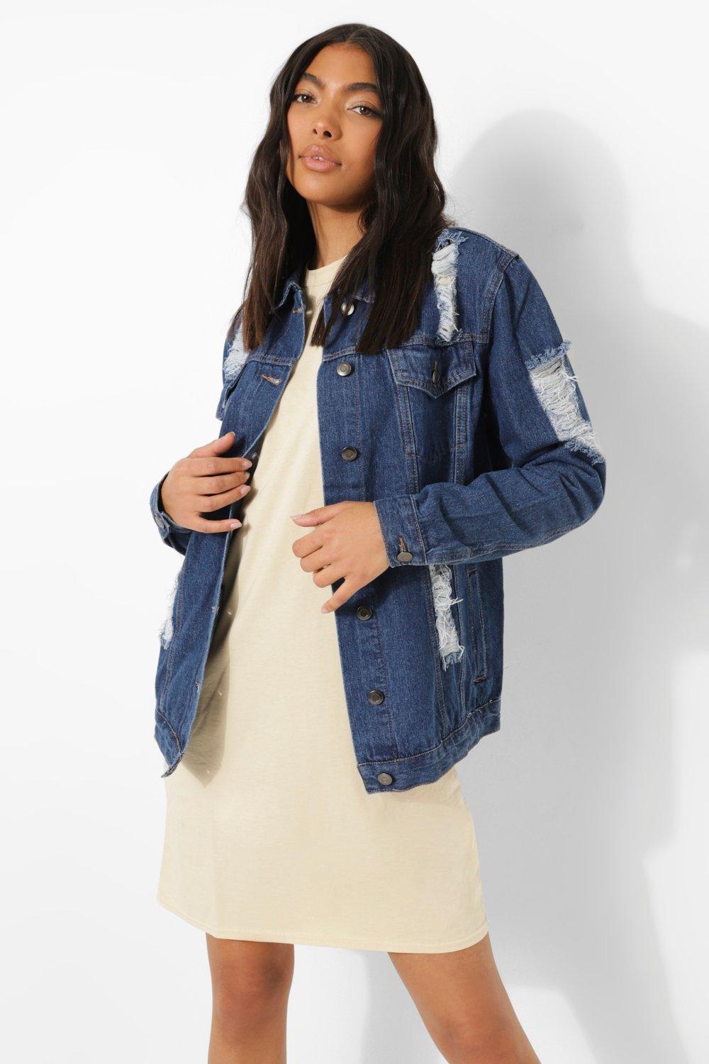 Extreme distressed denim outlet jacket