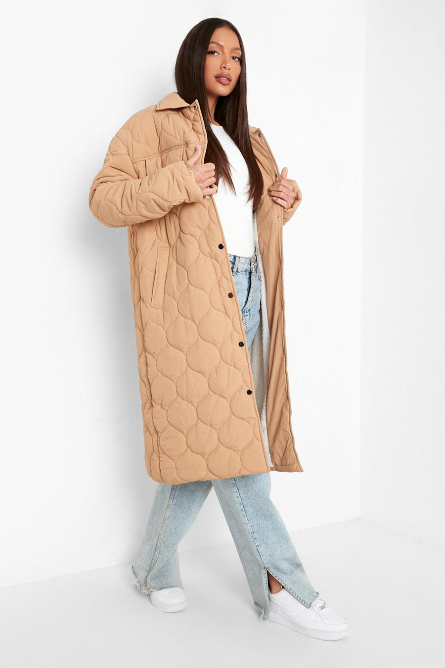 Stone Tall Diamond Quilted Longline Padded Jacket image number 1