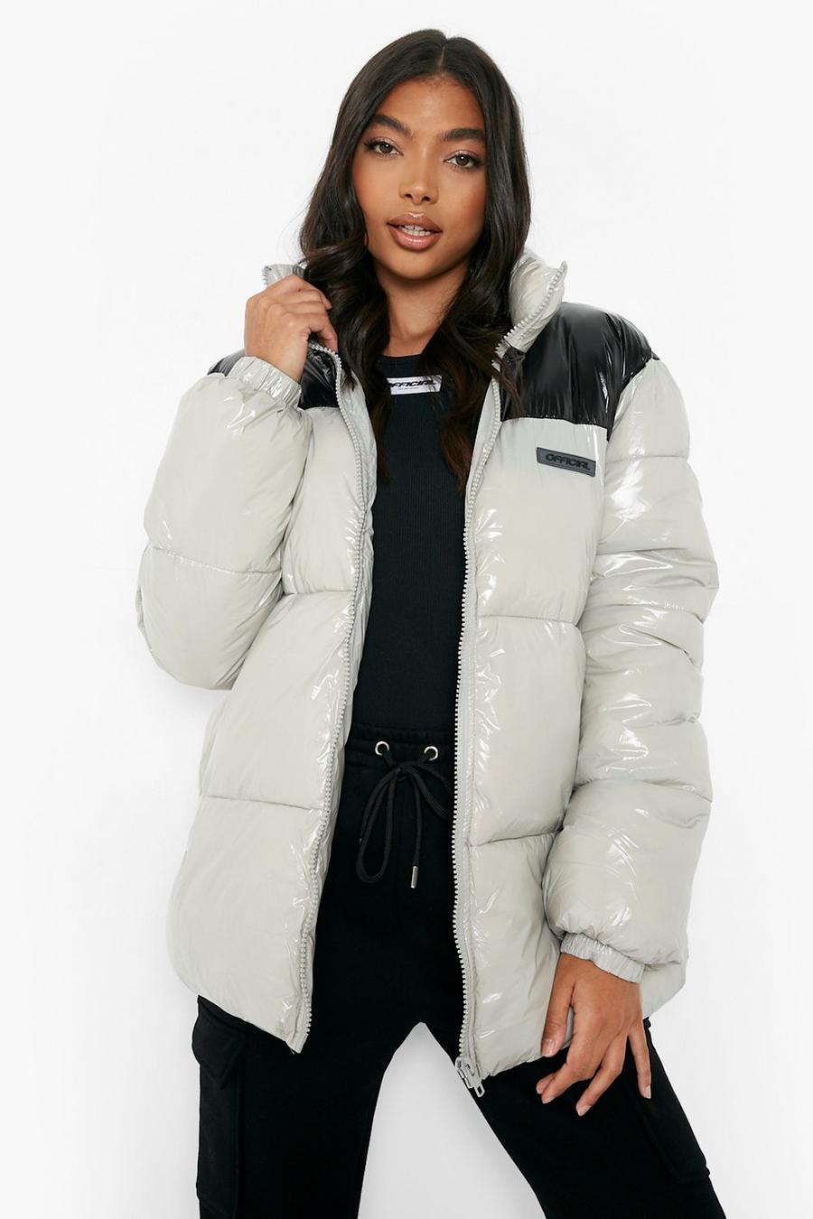 Grey Tall Colourblock High Shine Puffer image number 1