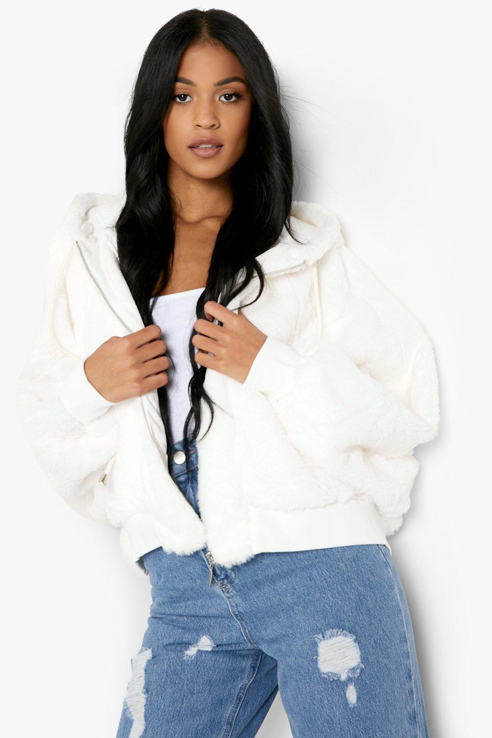 White hooded shop bomber jacket