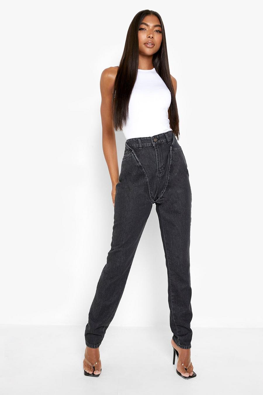 Jeans Tall stile Mom su due livelli in lavaggio acido, Nero negro image number 1