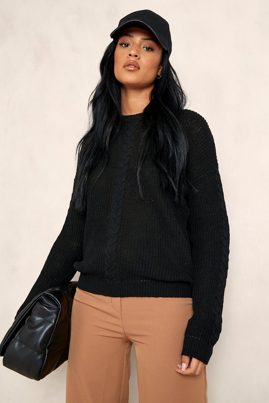 Black Tall Recycled Cable Knit Sweater