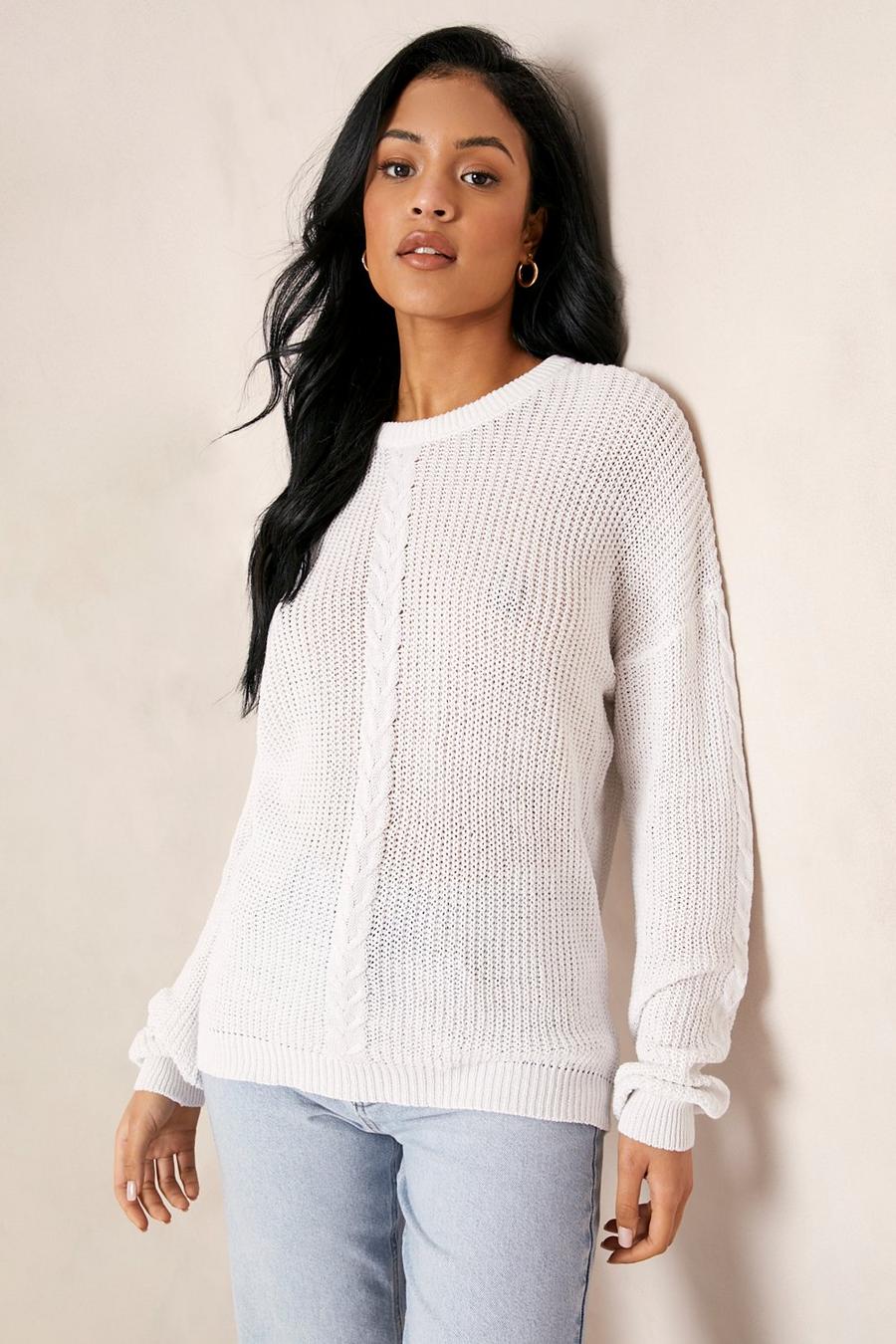 Ivory Tall Cable Knit Jumper image number 1