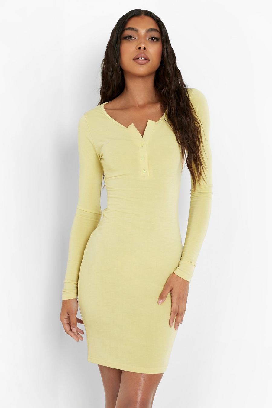 Lime yellow Tall Button Detail Mini Dress image number 1