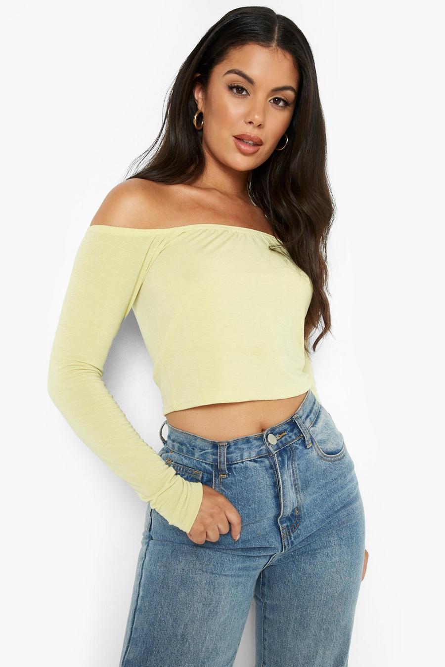 Lime yellow Tall Off The Shoulder Crop Top image number 1