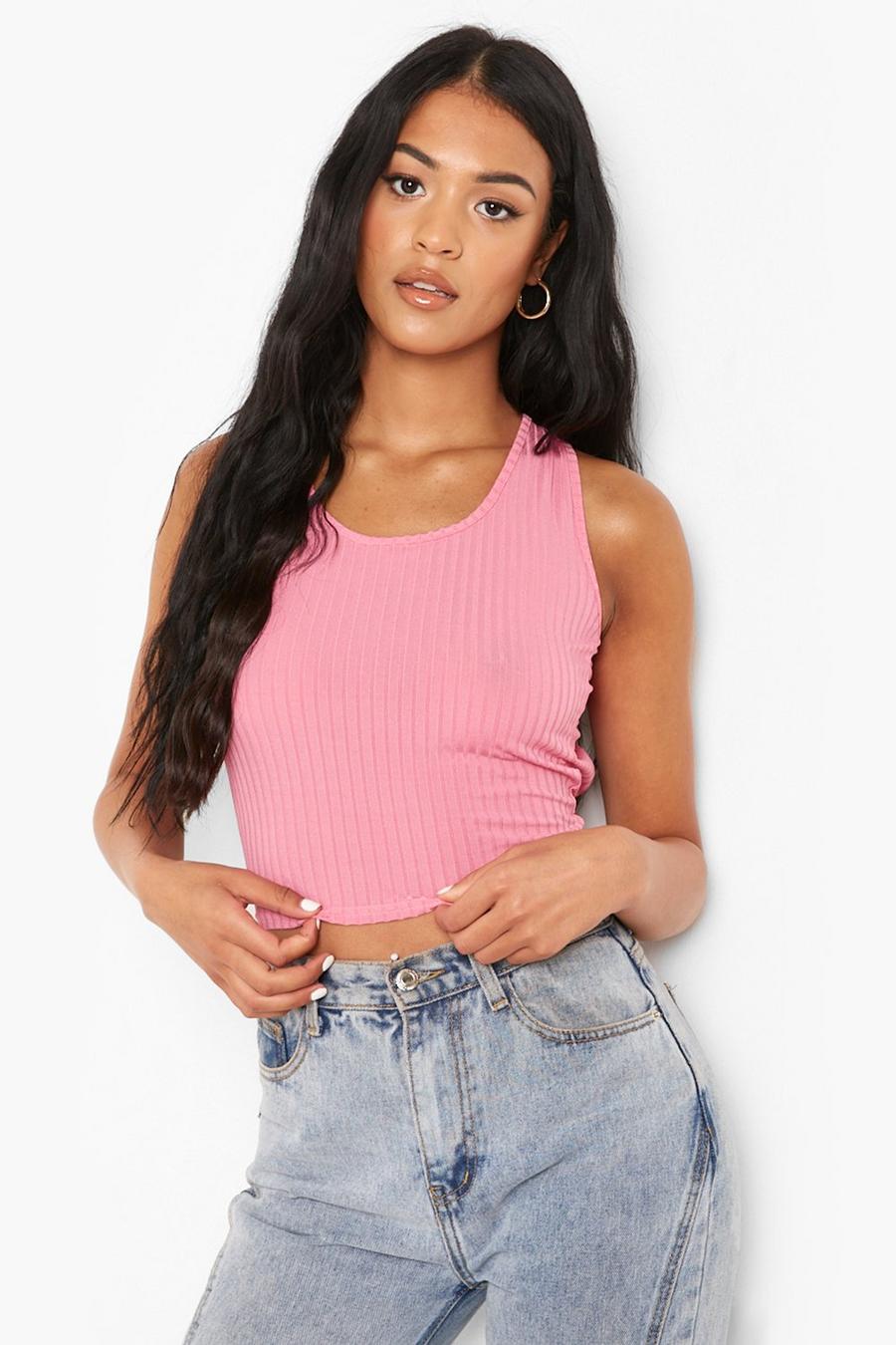 Candy pink Tall Strappy Back Detail Crop Top image number 1