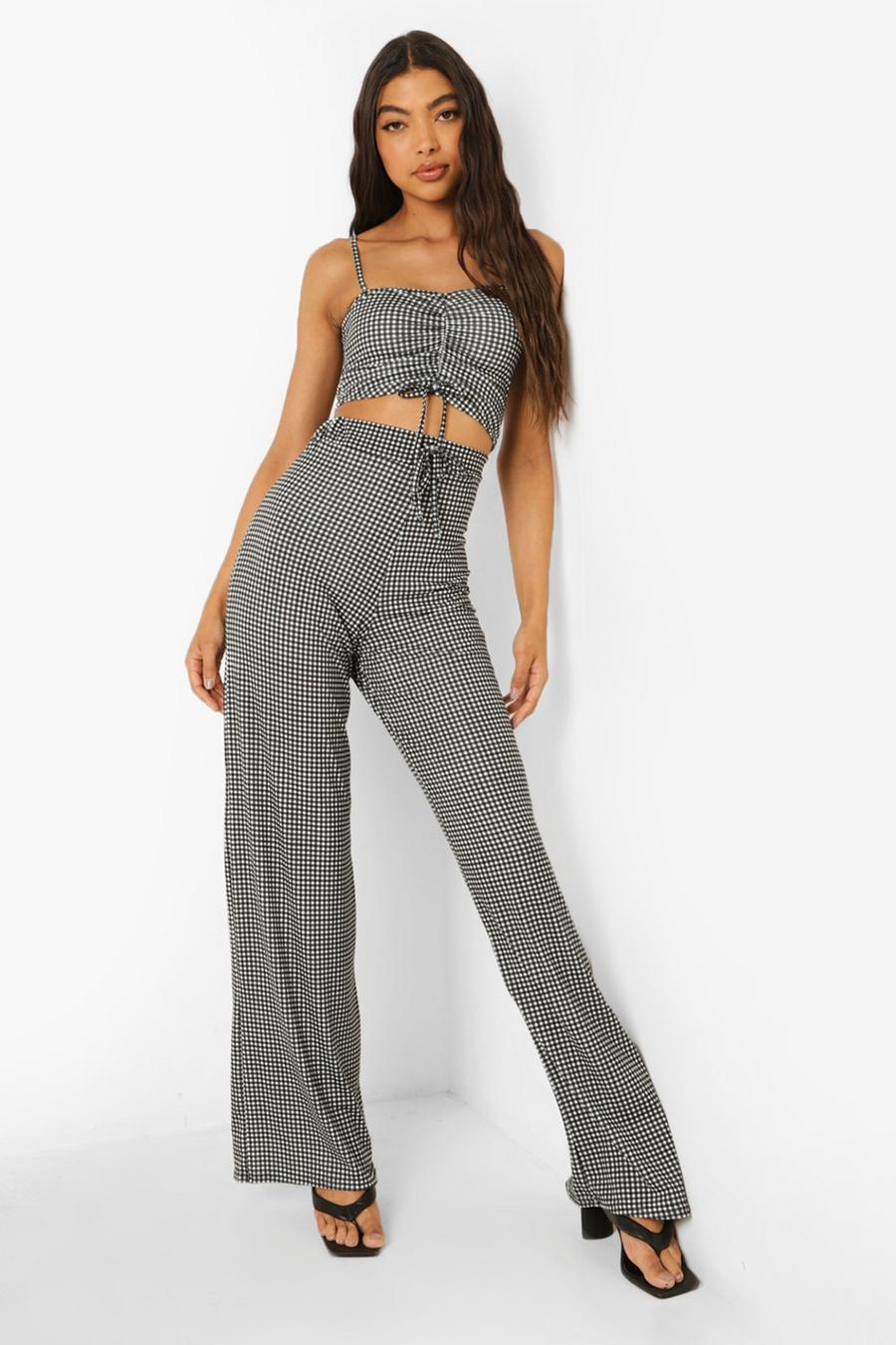 Black Tall Crop Top And Wide Leg Trouser Co-Ord image number 1