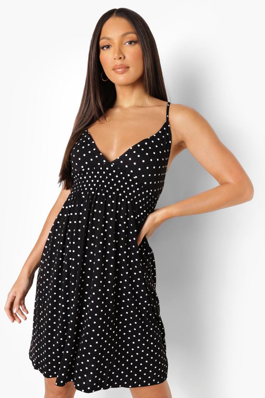 Black Tall Ruched Detail Strappy Plunge Mini Dress image number 1