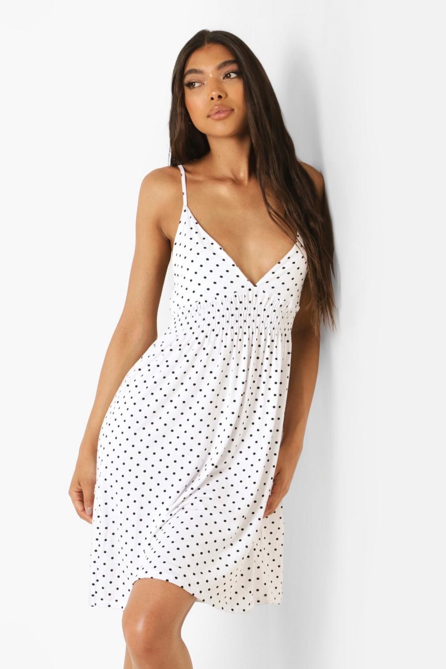 White Tall Ruched Detail Strappy Plunge Mini Dress image number 1