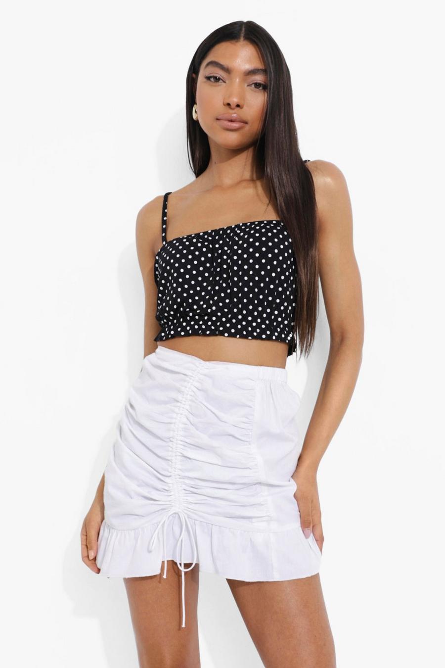 Black Tall Frill Hem Strappy Crop Top image number 1