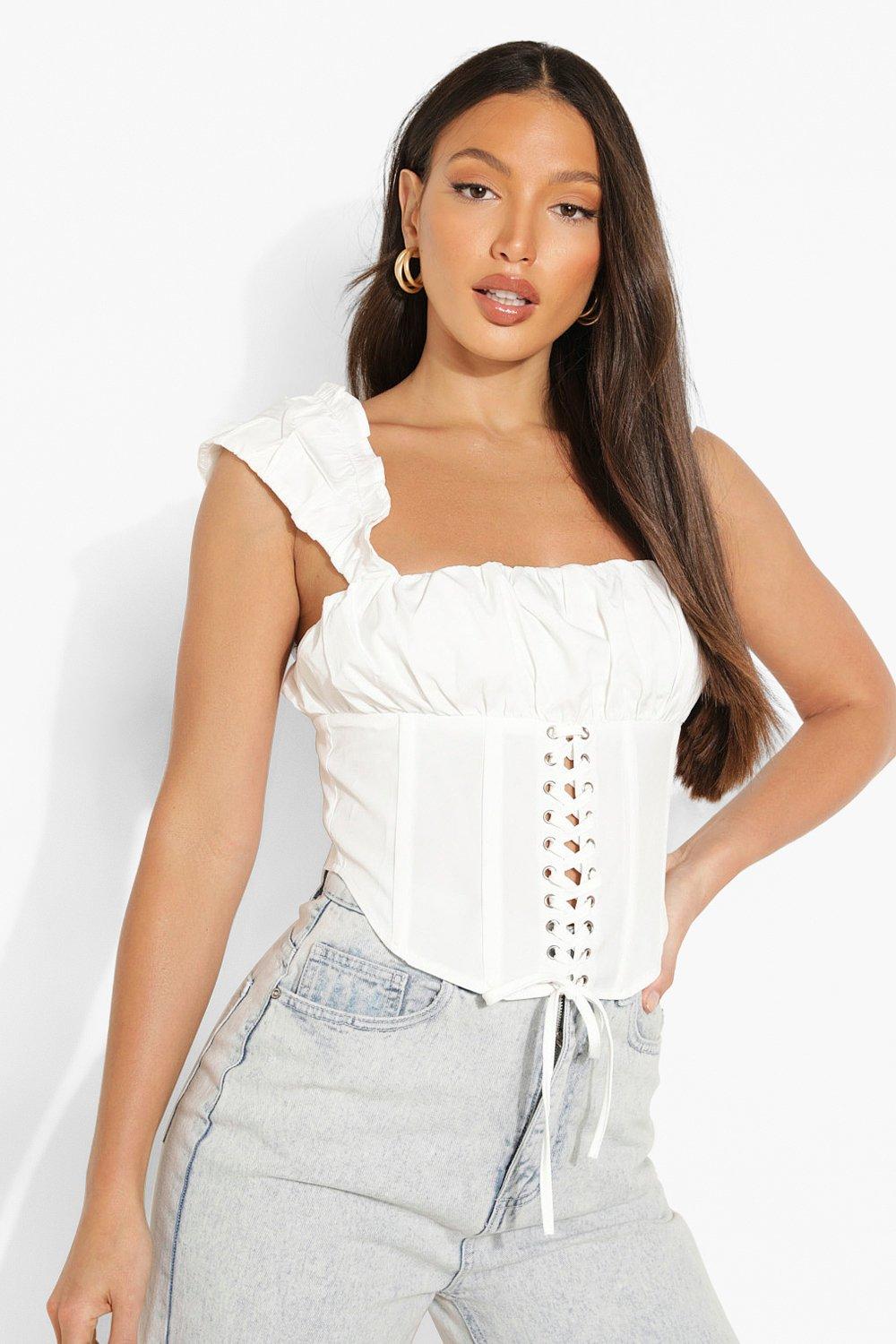 Women's White Lace Up Back Corset Top –