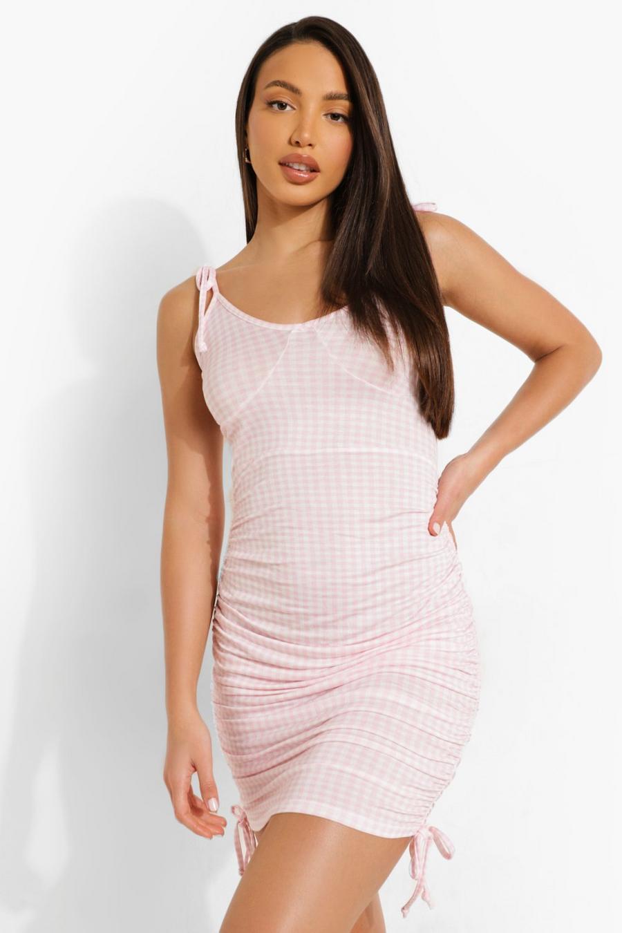 Candy pink Tall Gingham Ruched Side Mini Dress image number 1