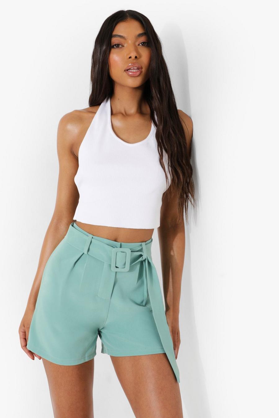 Sage Tall Tailored Belted Shorts image number 1