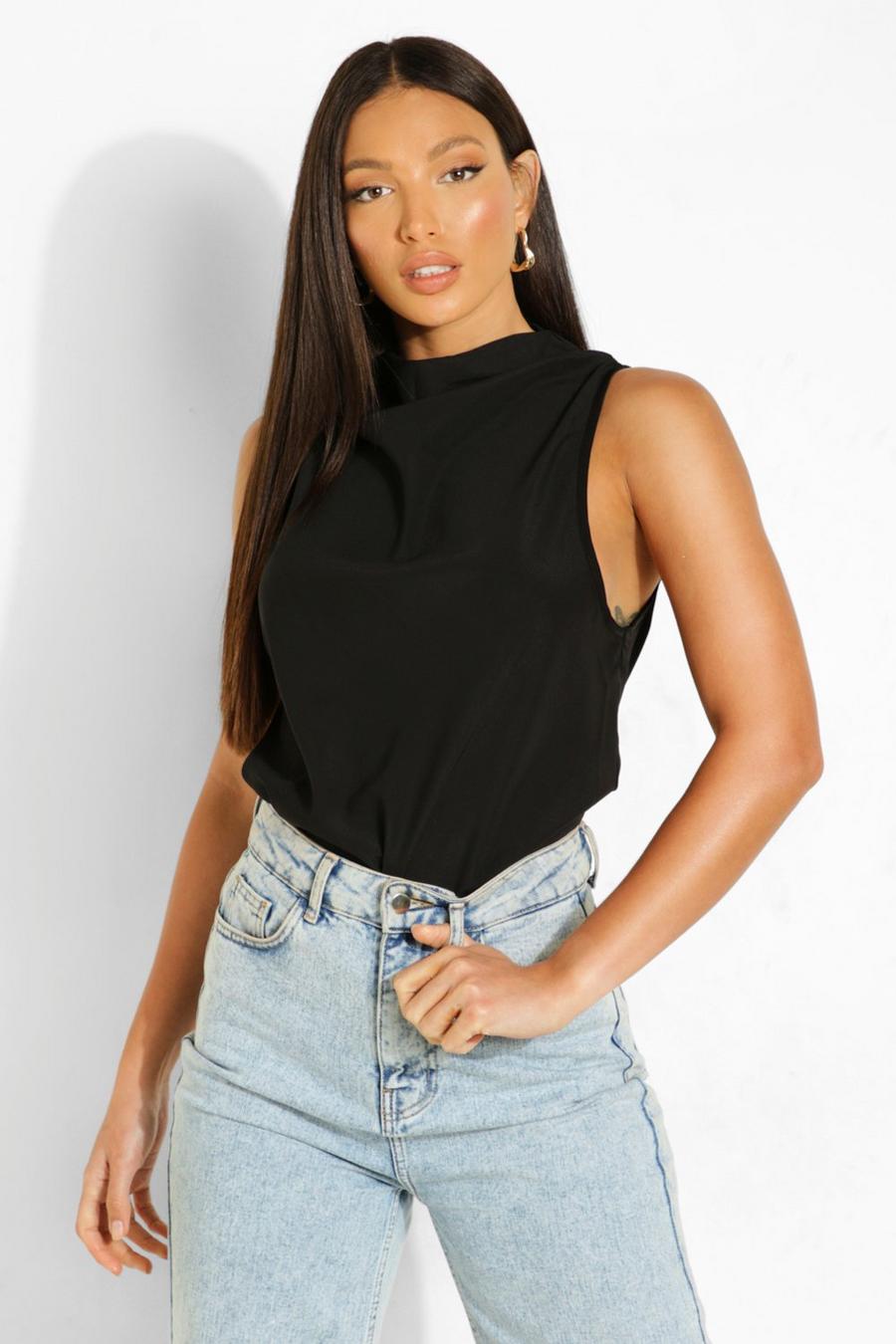 Black Tall Cowl Neck Sleeveless Blouse image number 1