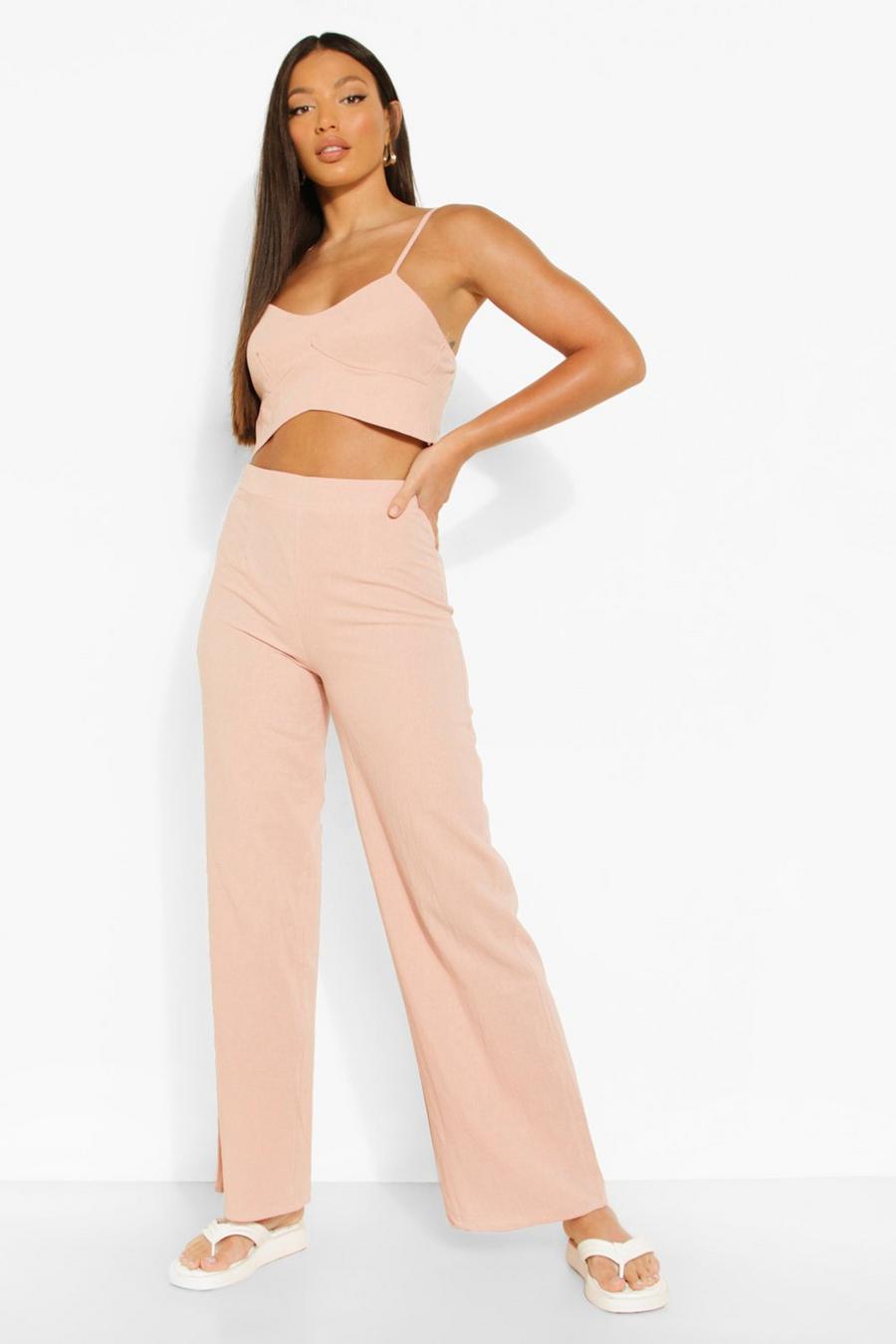 Nude Tall Strappy Crop And Wide Leg Woven Co-Ord image number 1