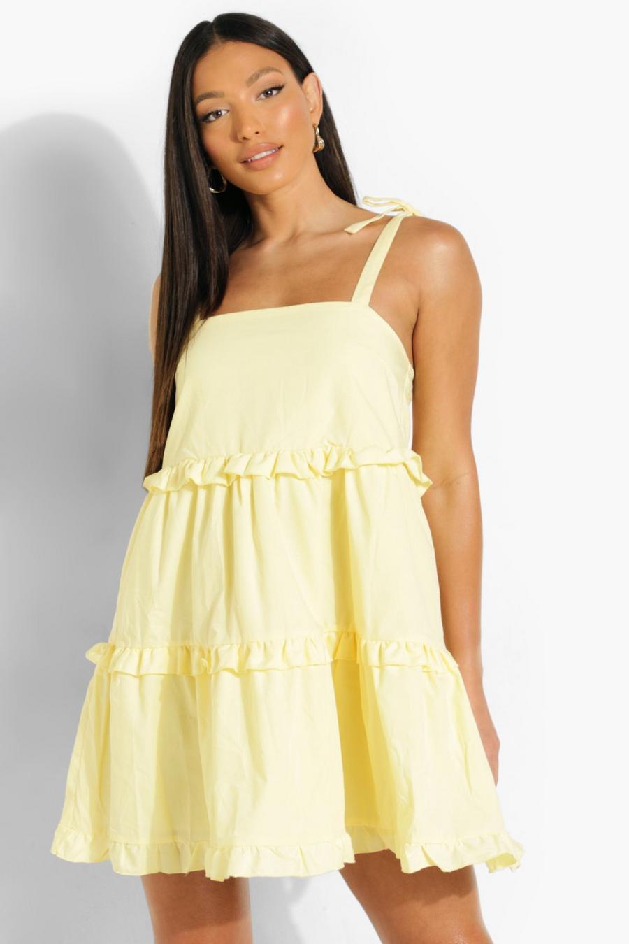 Yellow Tall Cotton Frill Volume Smock Dress image number 1