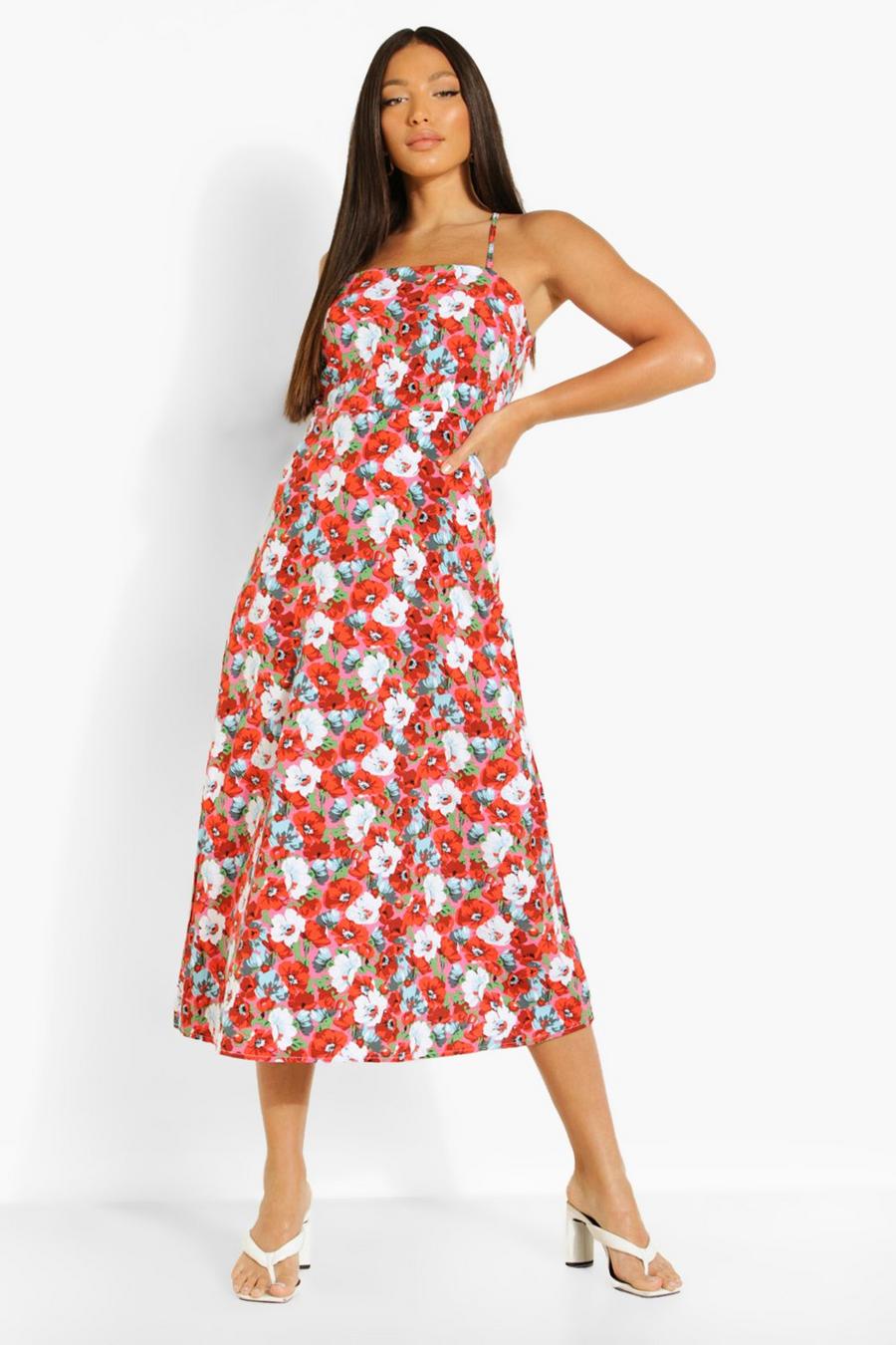 Red Tall Cross Front Floral Midaxi Dress image number 1