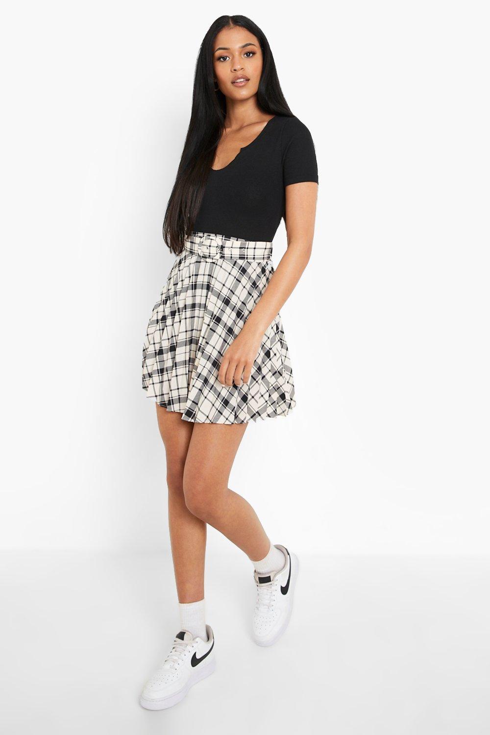 Tall Check Pleated Mini Skirt With Belt