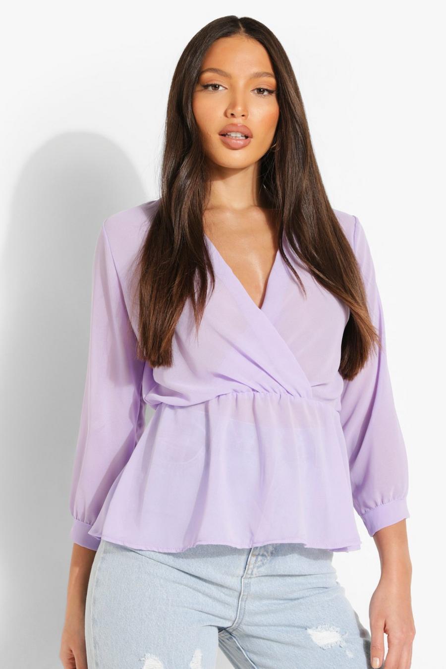 Lilac Tall Wrap Peplum Blouse image number 1