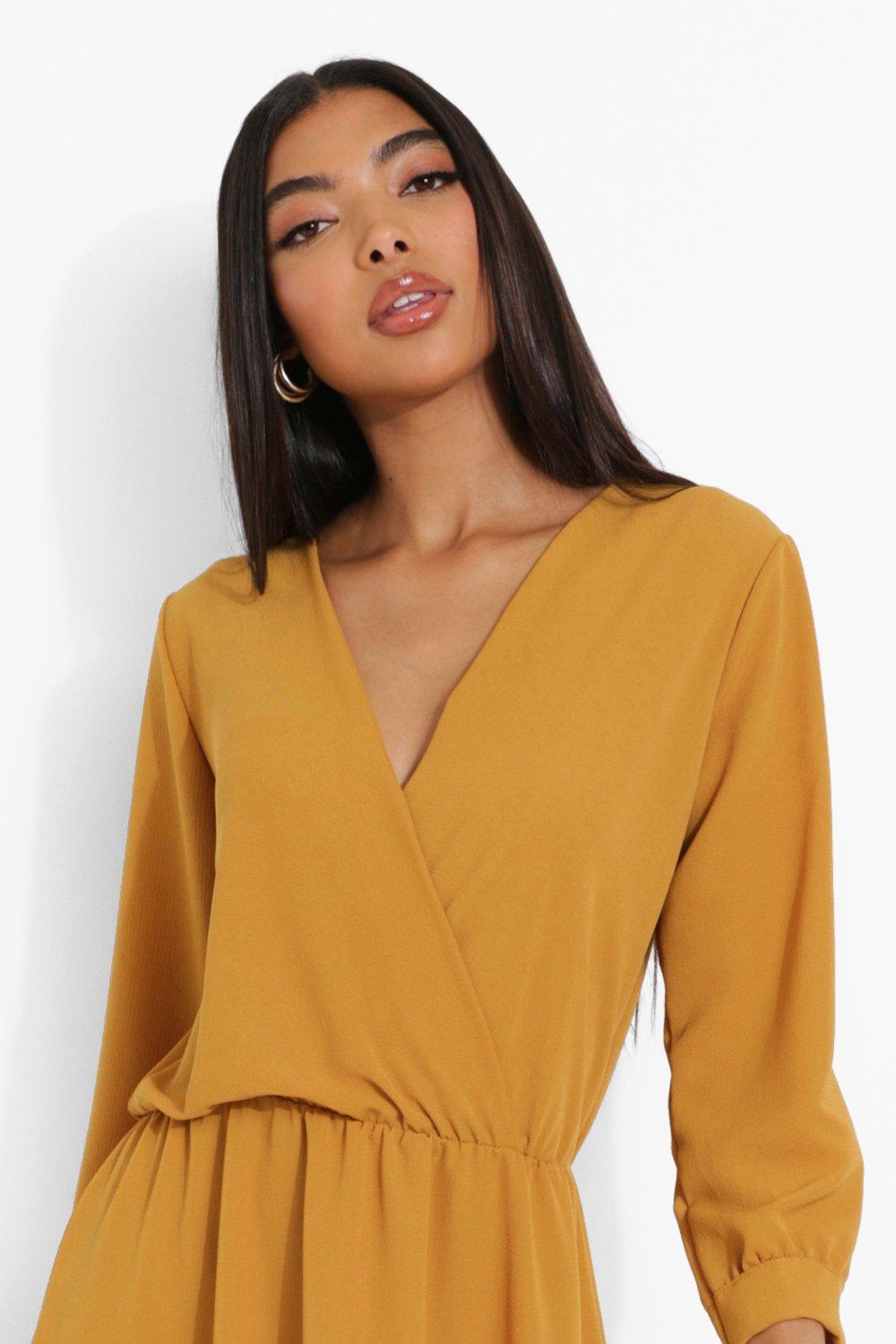 mustard wrap dress