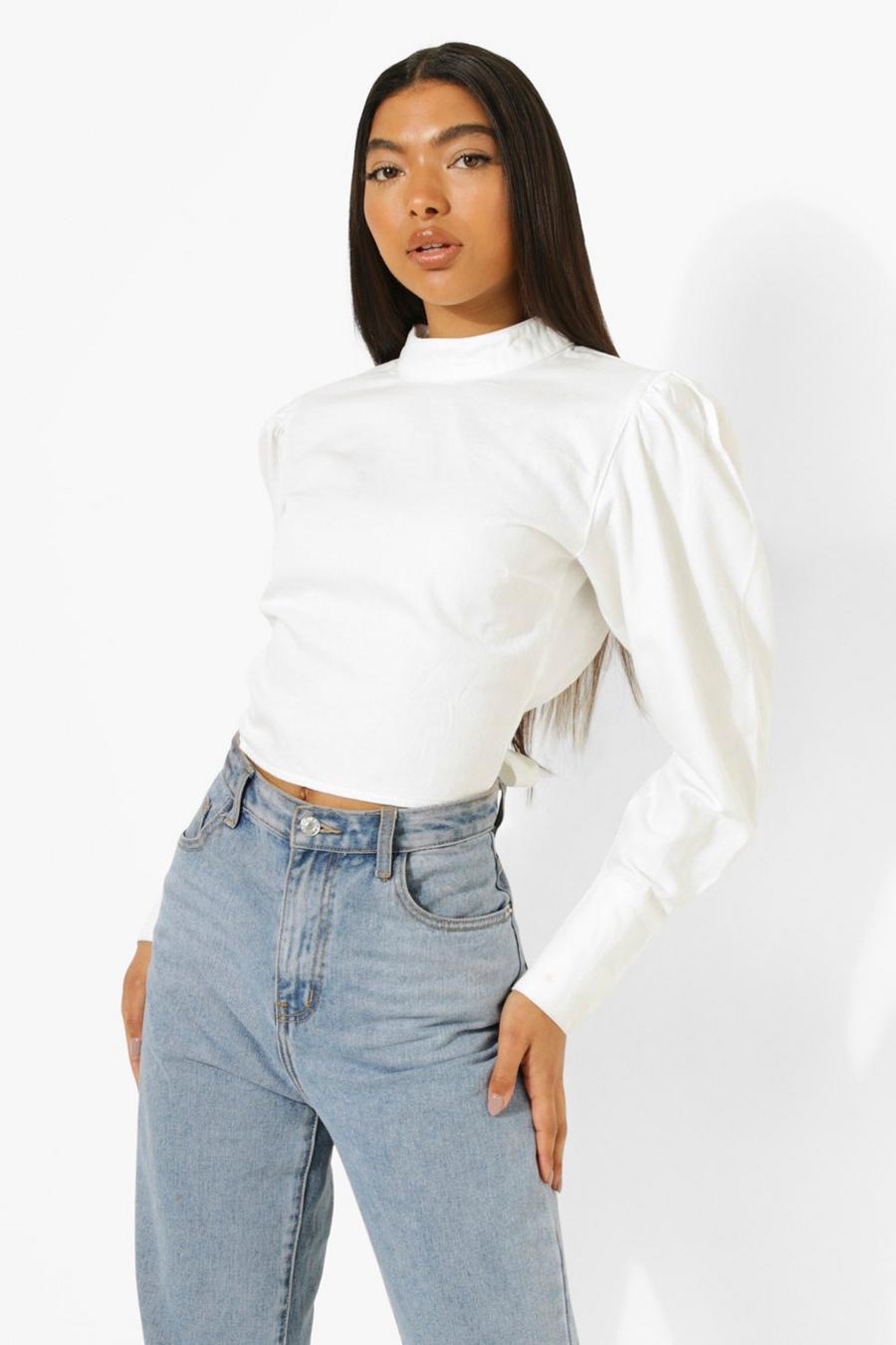 White Tall Tie Back Denim Top image number 1