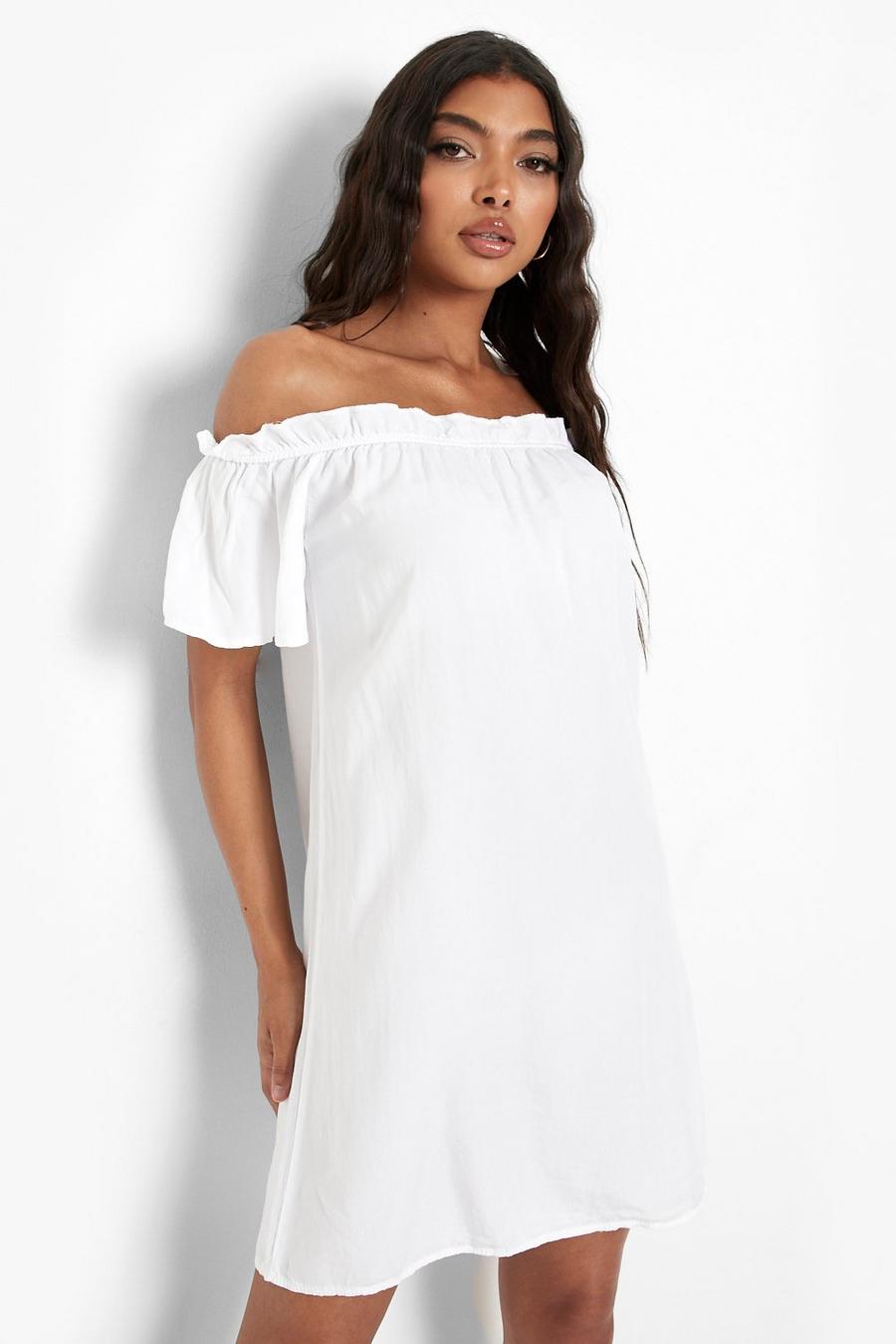 White Tall - Off shoulder-klänning i denim image number 1