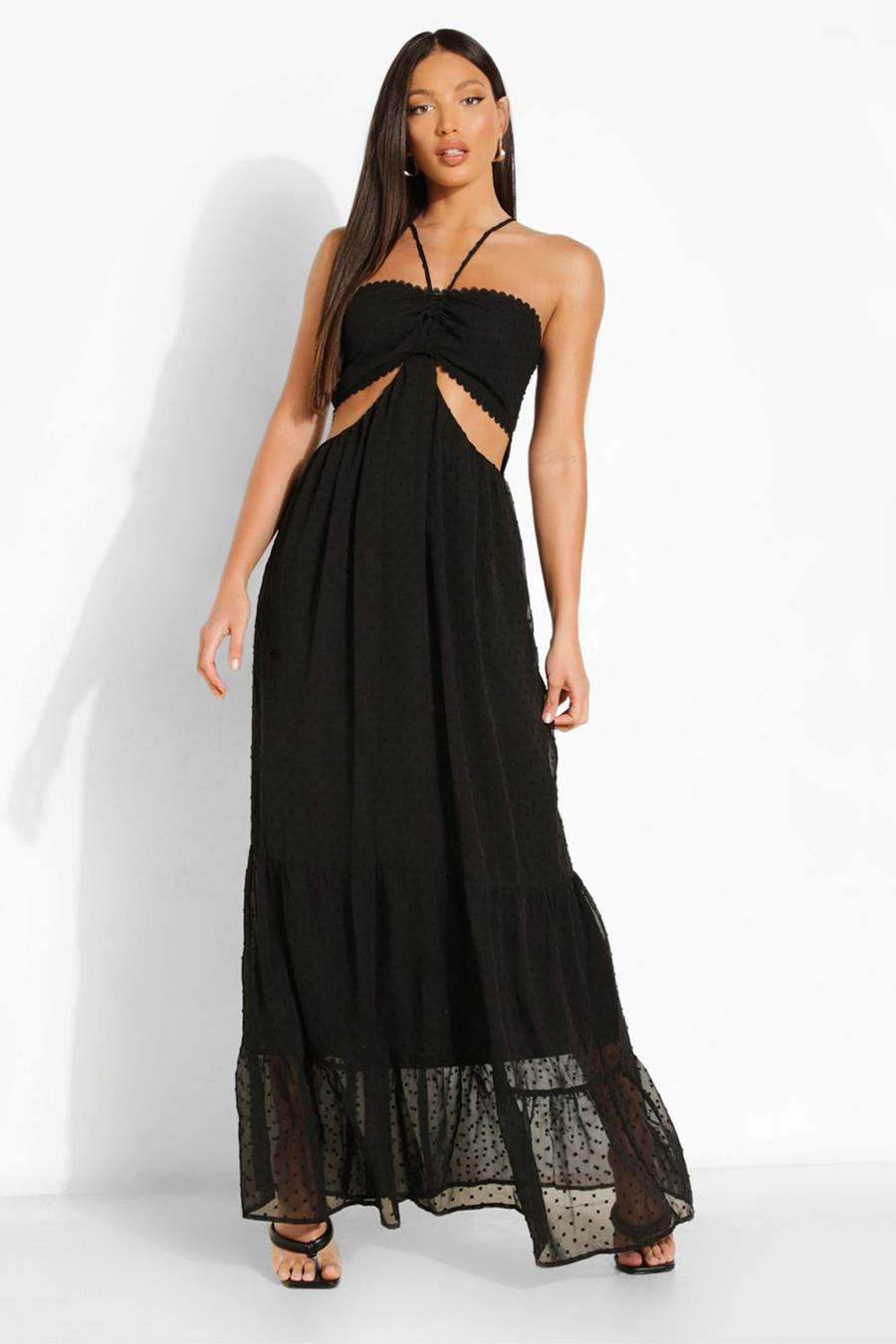 Black Tall Halter Cut Out Dobby Maxi Dress image number 1