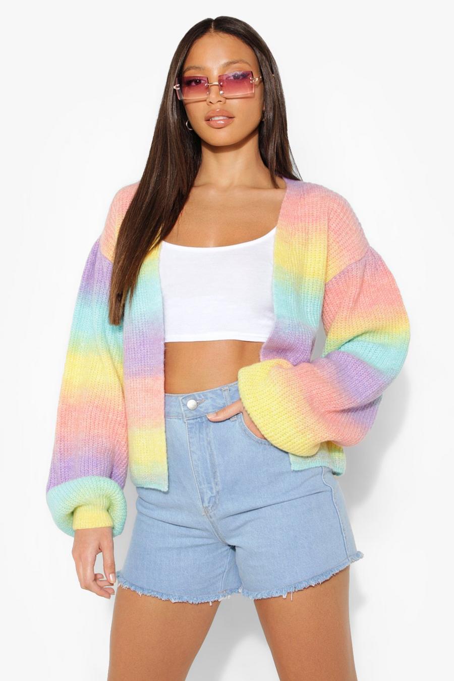 Pink Tall Balloon Sleeve Pastel Ombre Cardigan image number 1