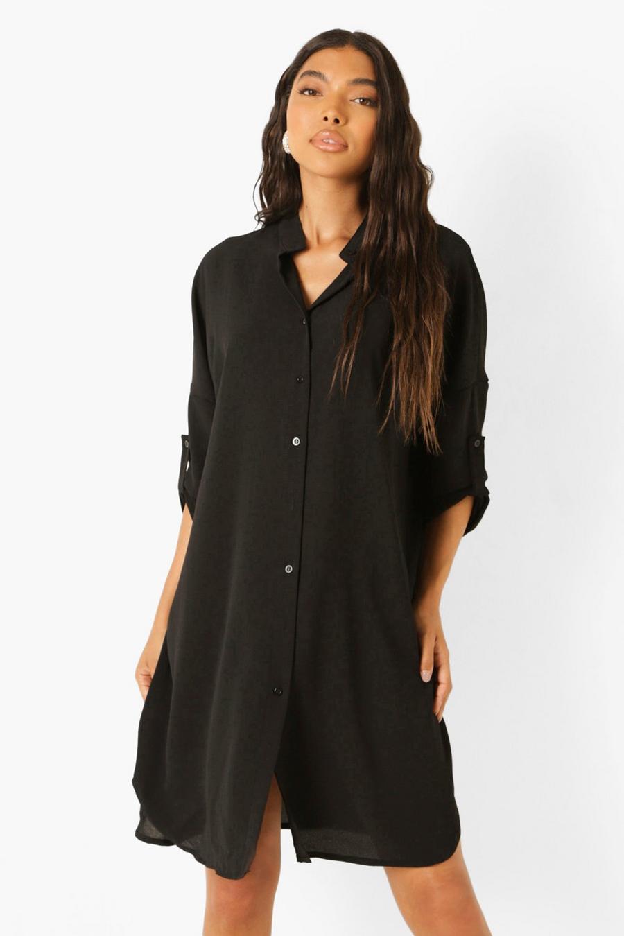 Black Tall Longline Oversized Sleeve Shirt Dress image number 1