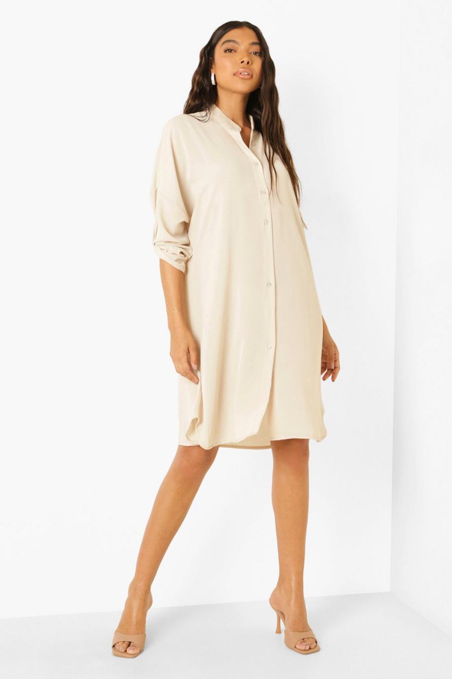 Cream Tall Longline Oversized Sleeve Shirt Dress image number 1