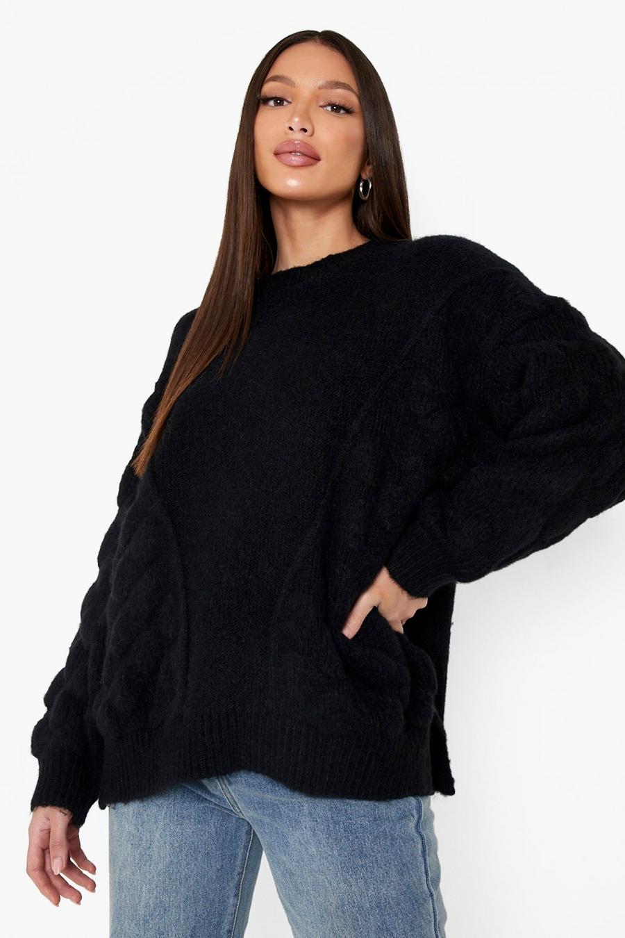 Tall Oversize Pullover mit Ballon-Detail, Black image number 1