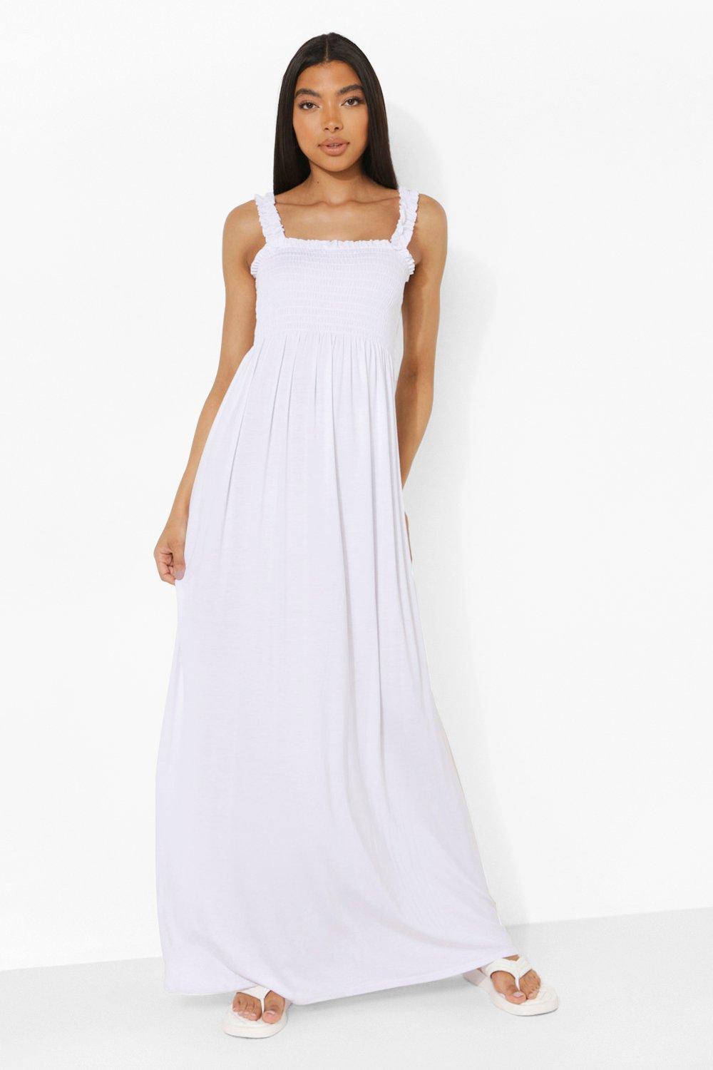 Shirred maxi dress deals with straps