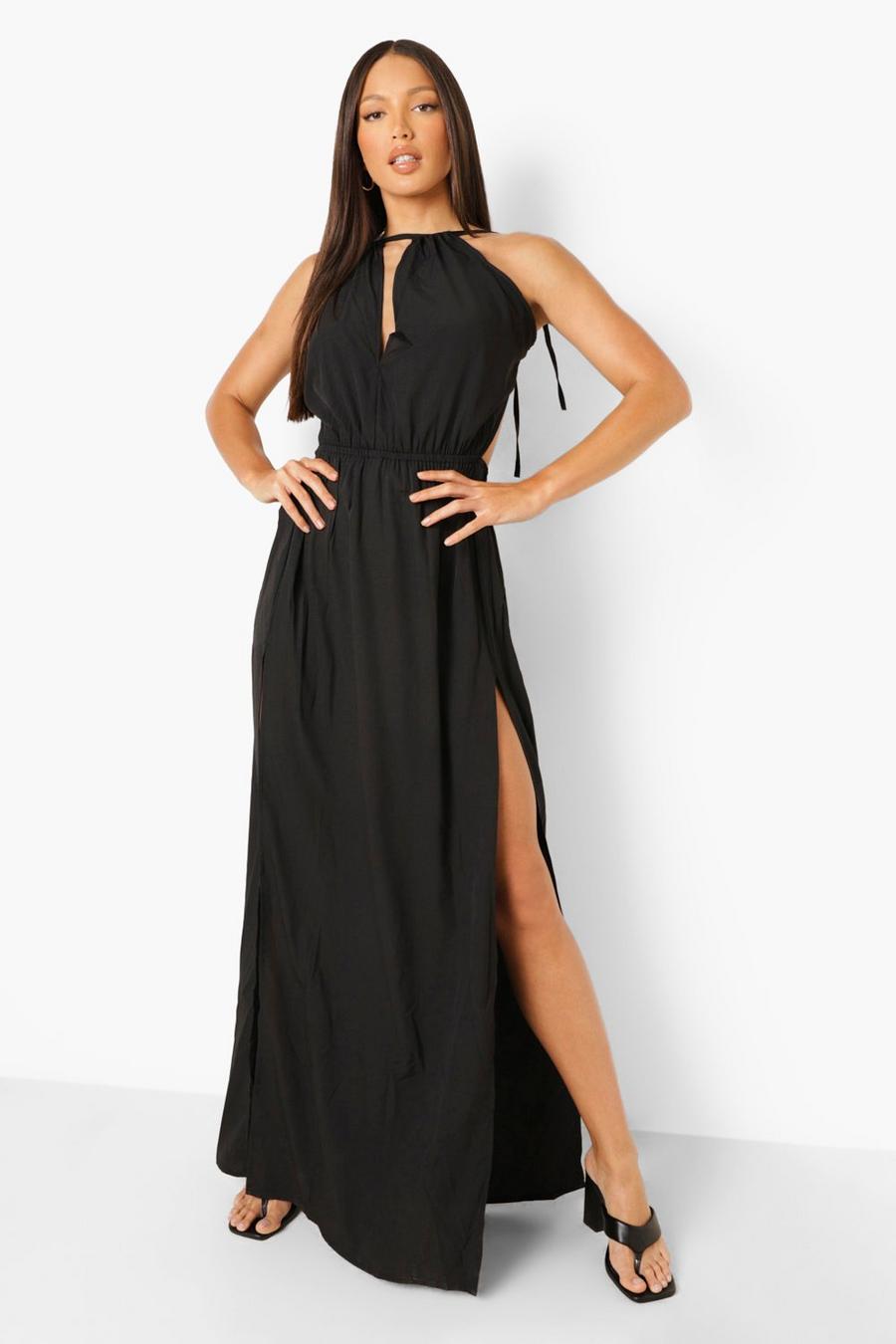 שחור שמלת מקסי עם גב חשוף לנשים גבוהות image number 1