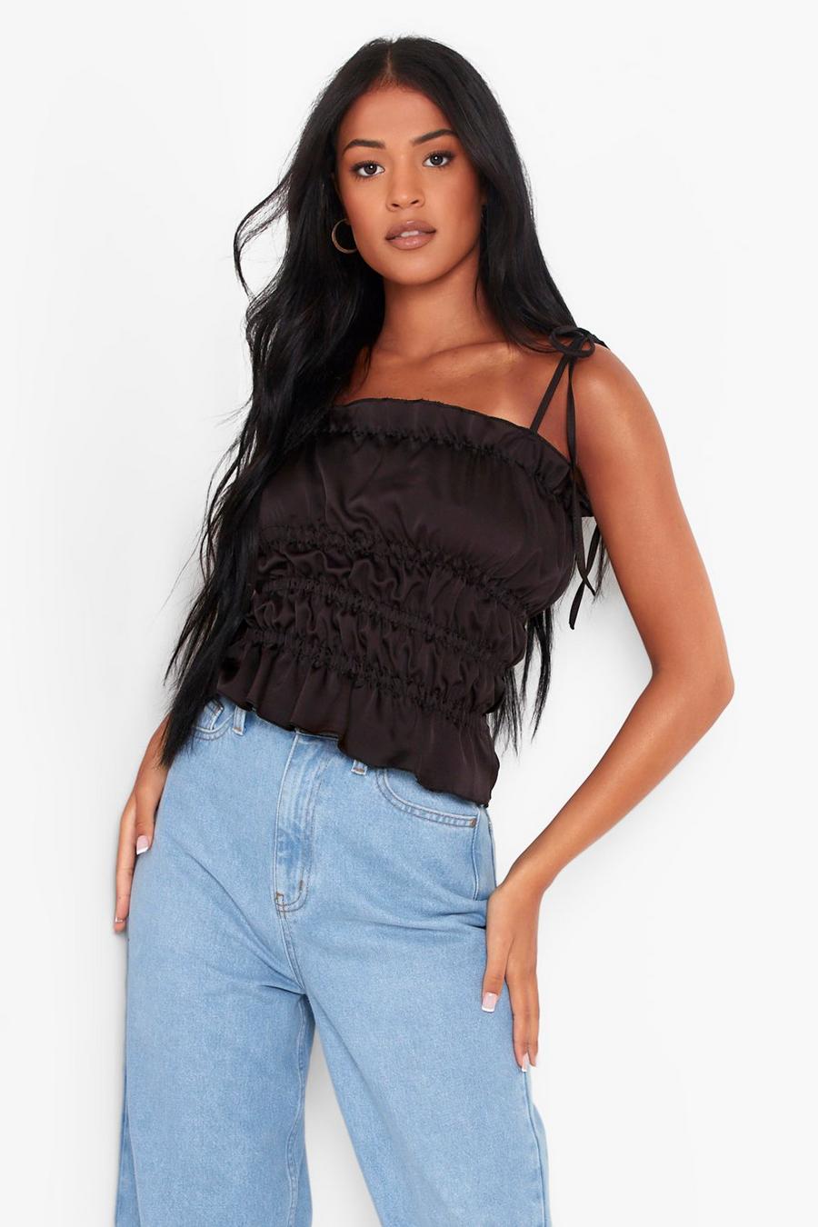 Black Tall Shirred Cami Top image number 1