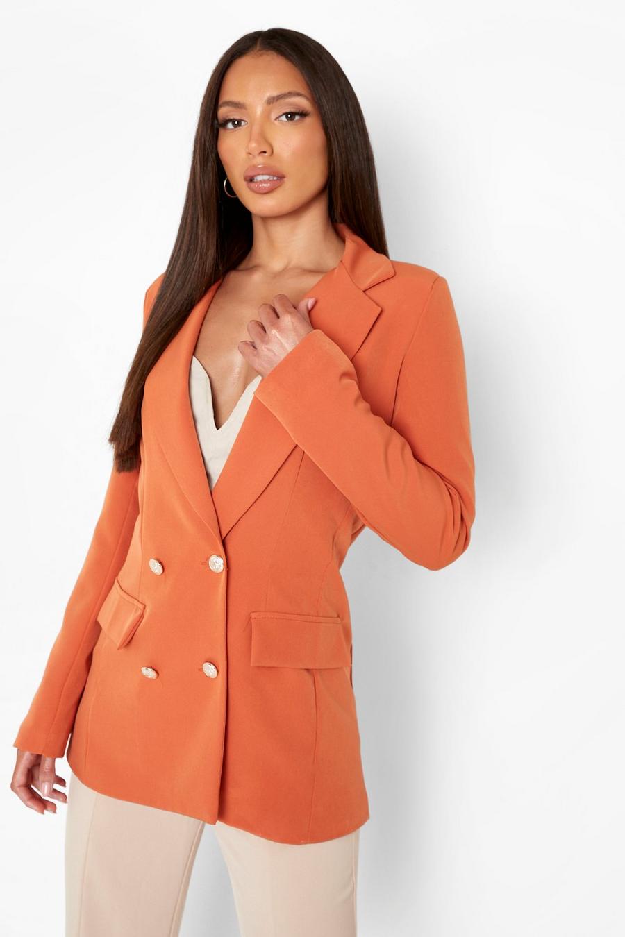 Orange Tall Double Breasted Boxy Military Blazer image number 1