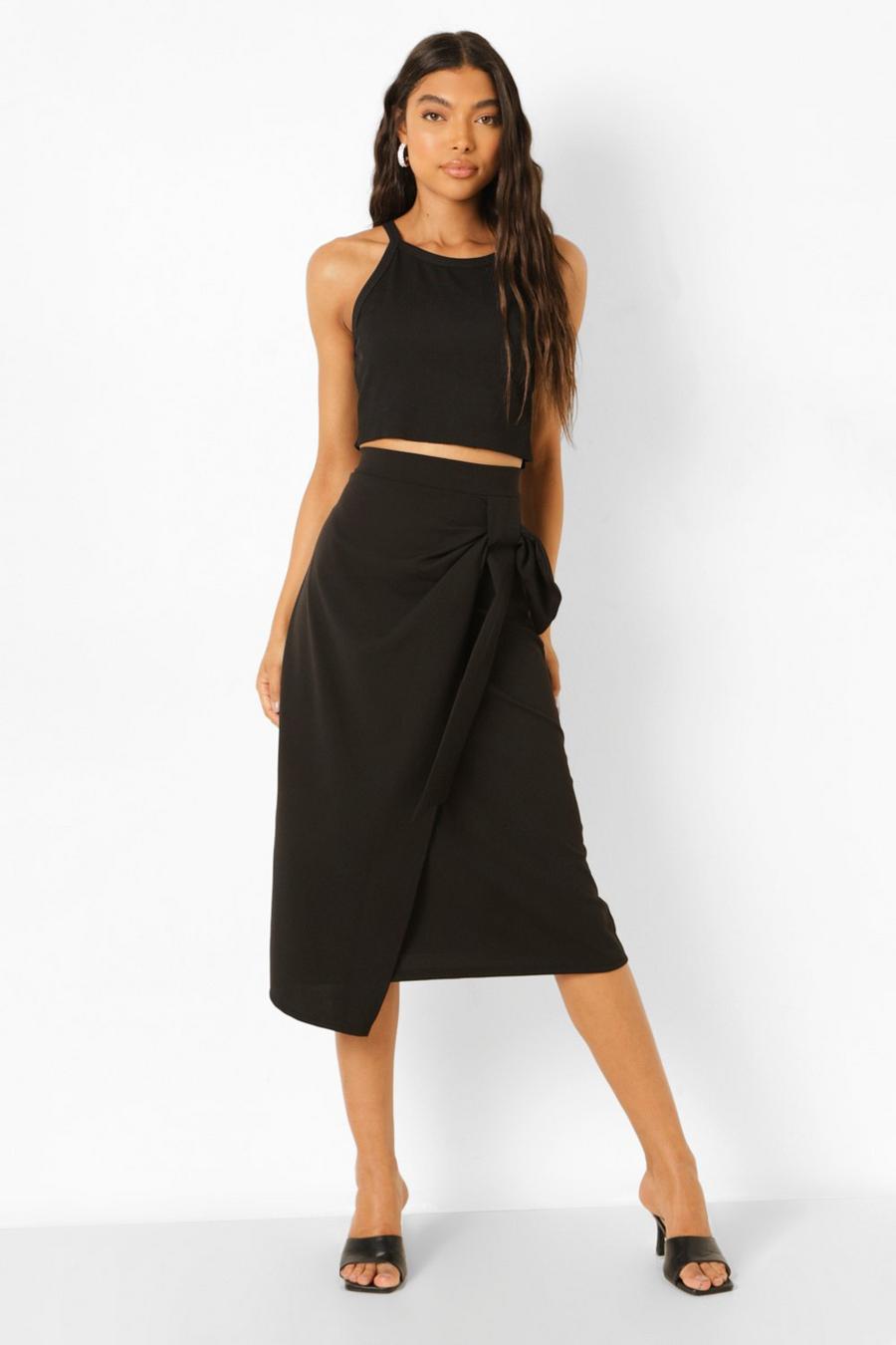 Black Tall Wrap Over Tailored Midi Skirt image number 1