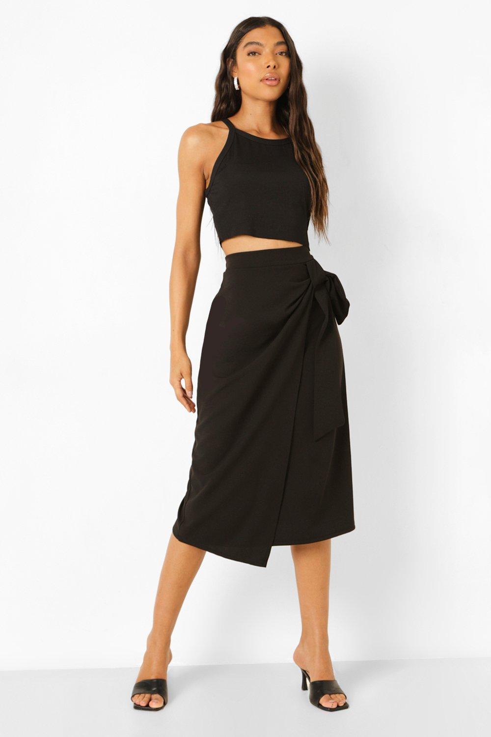 Black midi skirt on sale boohoo