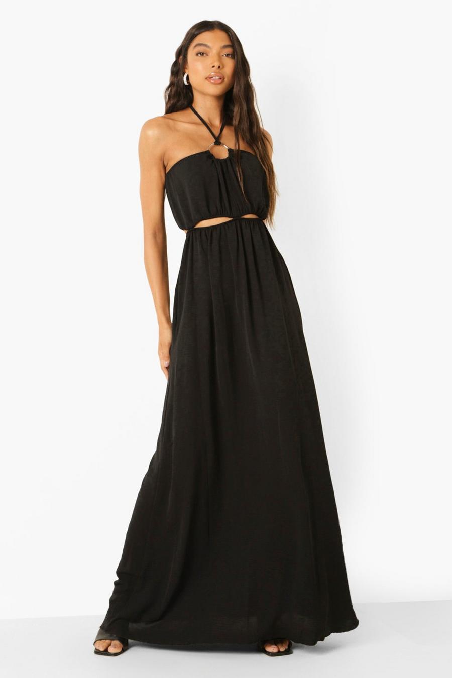 Black Tall Cut Out O Ring Halter Maxi Dress image number 1