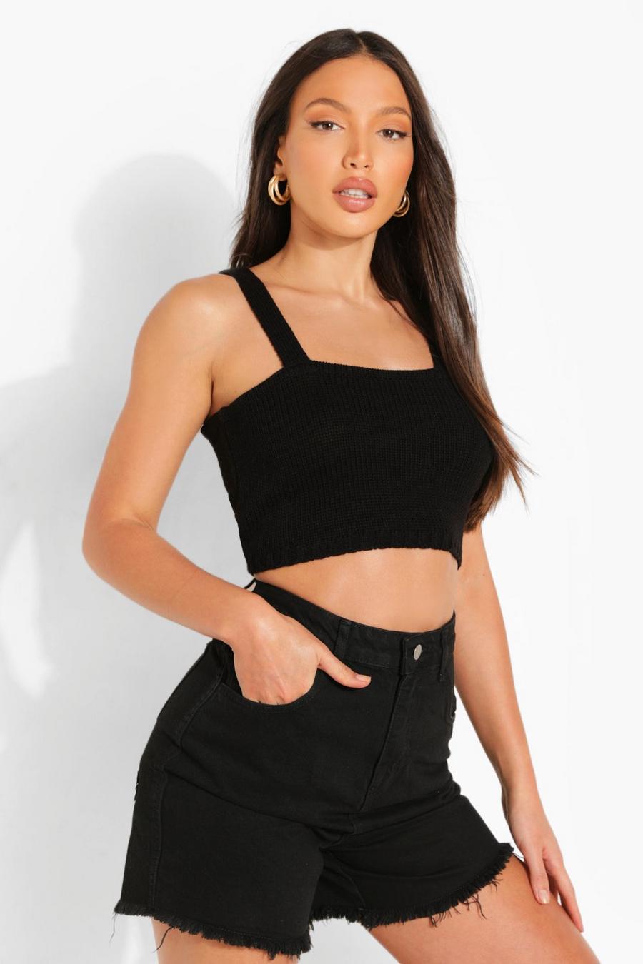 Black Tall Knitted Crop Top image number 1