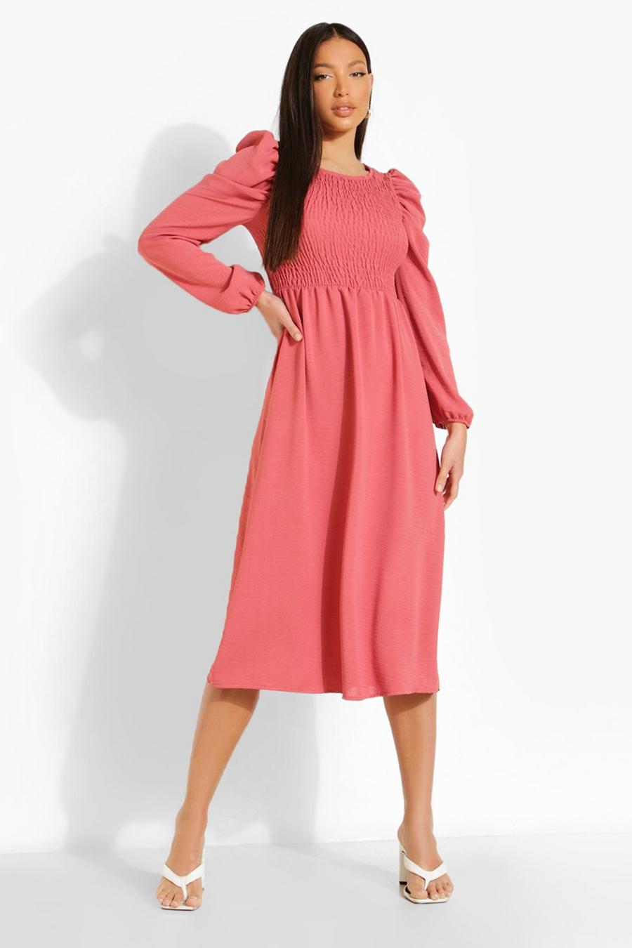 Rose Tall Woven Shirred Puff Sleeve Midi Dress image number 1