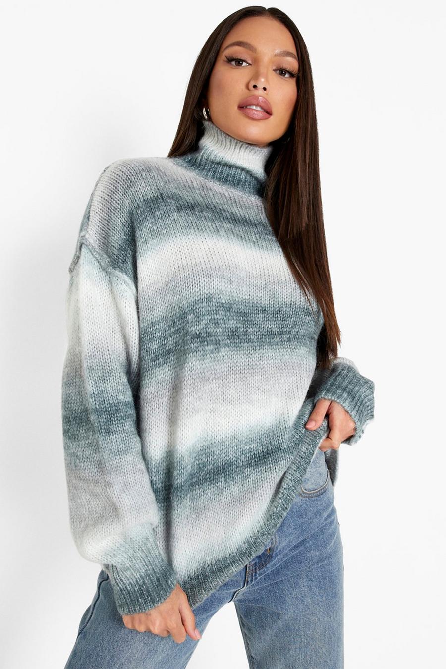 Grey Tall Ombre High Neck Jumper image number 1
