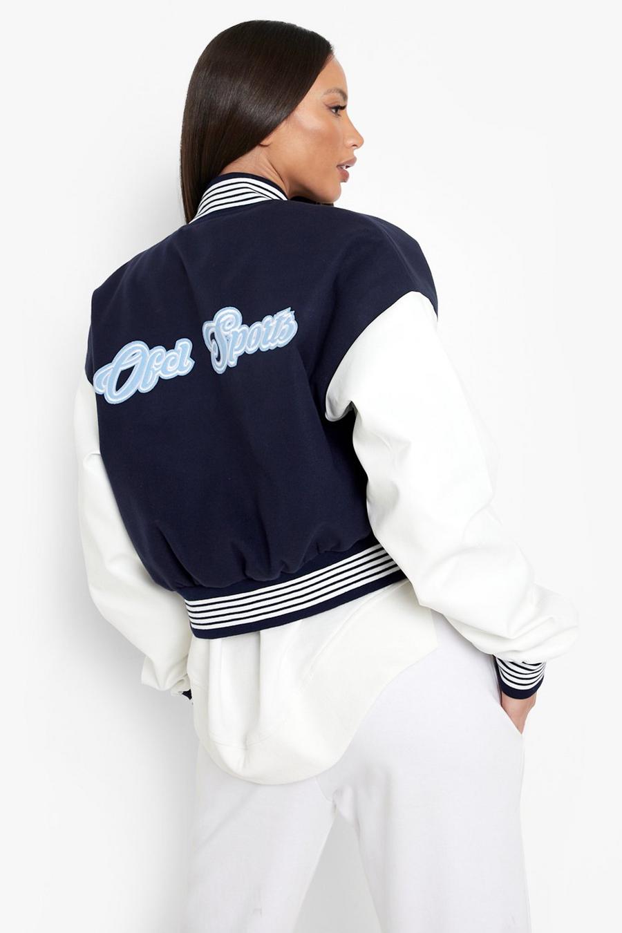 Navy Tall Crop Ofcl Sports Varsity Jacket image number 1