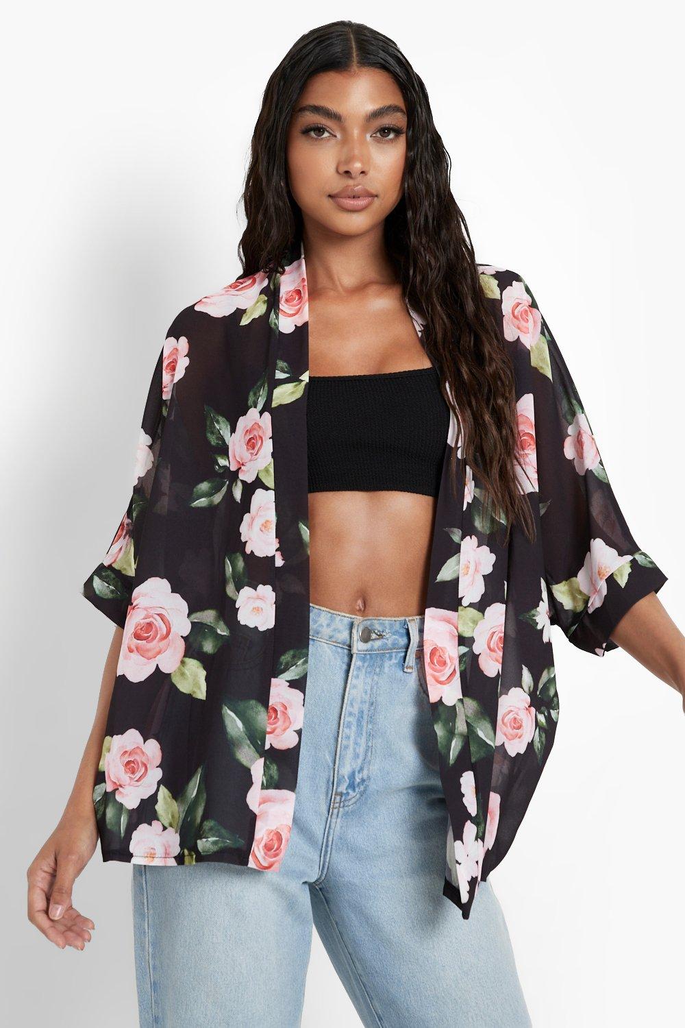 Tall Rose Print Chiffon Kimono boohoo IE