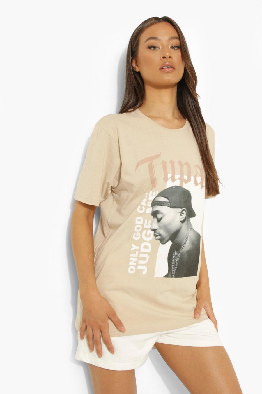 Tall T-Shirt mit Tupac-Print, Stone beige image number 1