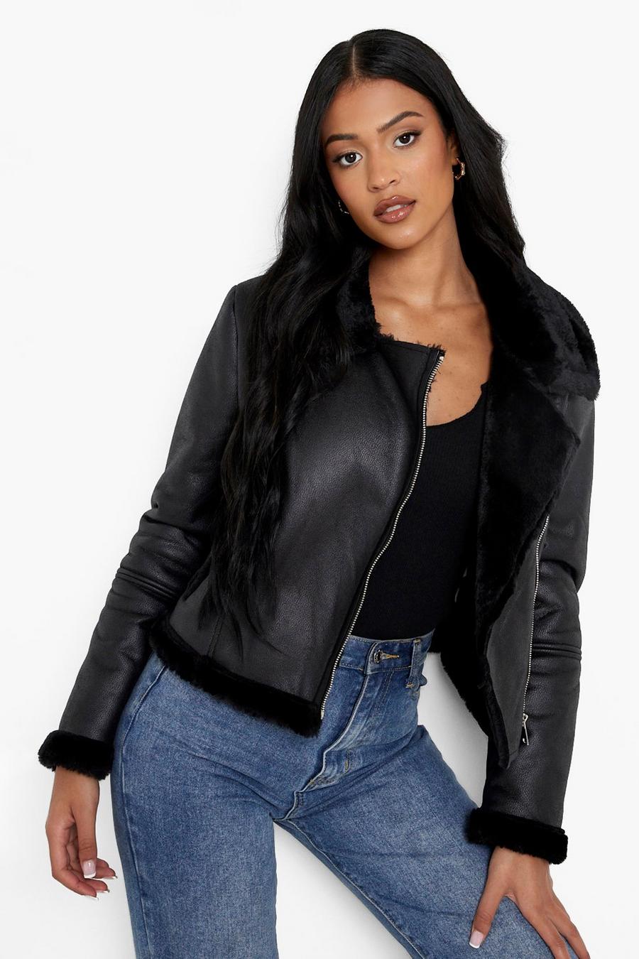 Black Tall Crop Faux Leather Aviator image number 1